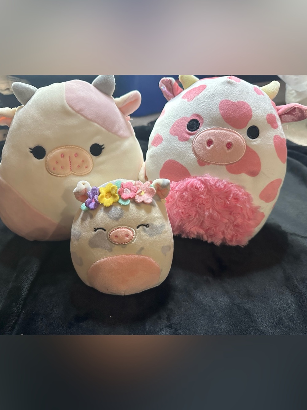 Squishmallows Cow Plush Bundle Pink & Cream Floral Soft Stuffed Animals Set of 3